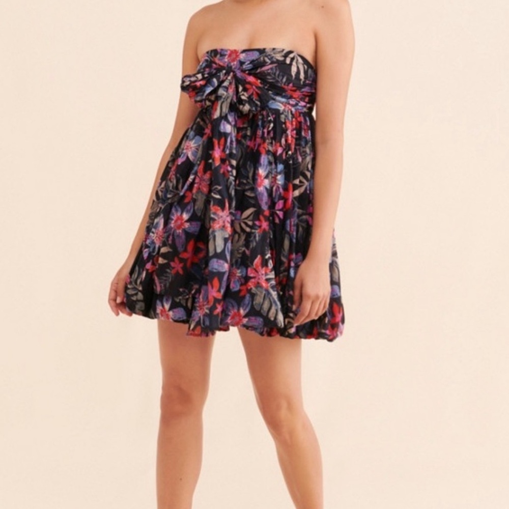 NWT Free People Mai Tai  Floral Mini Black Bubble Halter Dress